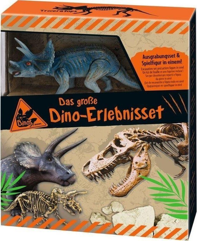 Set lodrash dinosaur Triceratops, skelet gërmimi, kukull dinosaur