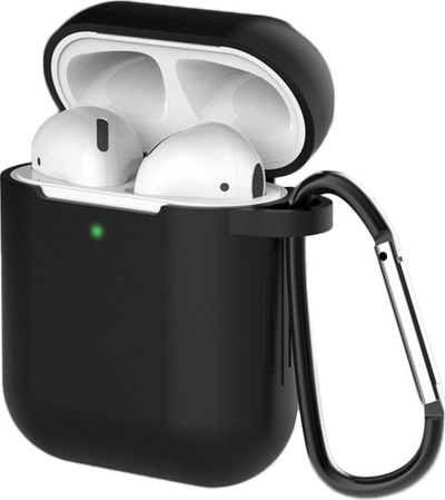 Mbrojtëse silikoni për Apple AirPods 1/2, me karabinë, ngjyrë e zezë