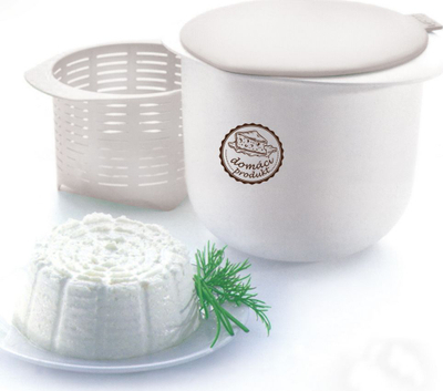 Set për bërjen e gjizës Orion, enë plastike me kullojës, 17 x 14 x 12 cm, e bardhë