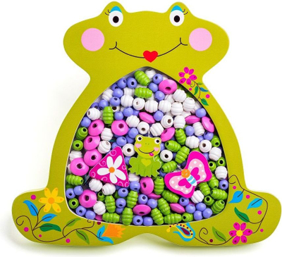 Set rruazash druri Woody Bead Stringing Frog, kreativ, për fëmijë 3+