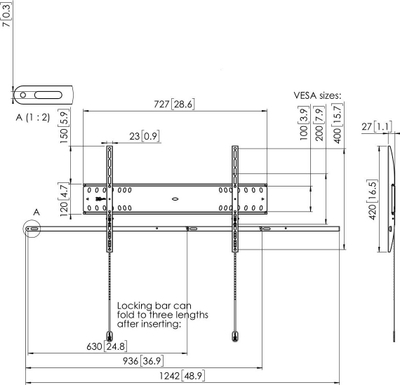 Mbajtëse muri për TV Vogels PFW 4700, 55\"-80\", 75 kg, e zezë