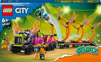Set LEGO City Stunt Challenge Truck and Fire Rings 60357, 479 pjesë, për fëmijë 6+ vjeç, shumëngjyrësh