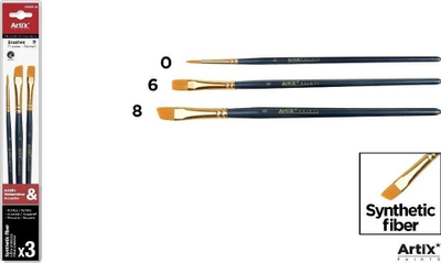 Set furçash sintetike për pikturë MP 6574, 3 copë, madhësitë 0 6 8, shumëngjyrëshe