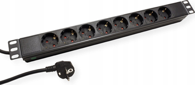 Shtepshtrues VALUE Socket Mount 19", 8 dalje, 1U, kabllo 1.8 m, gri