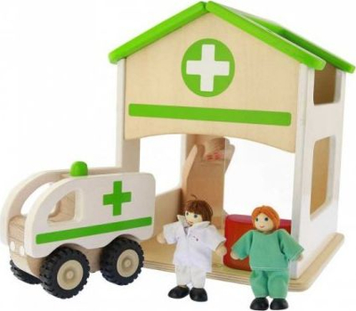 Set loje Masterkidz Mini Spital, prej druri, me autoambulancë, shumëngjyrësh