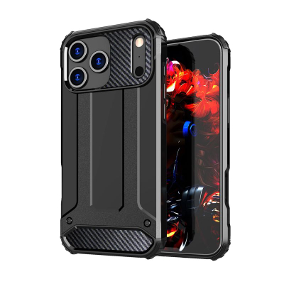 Futrollë telefoni Hurtel Hybrid Armor për iPhone 17 Pro, TPU dhe polikarbonat, e zezë