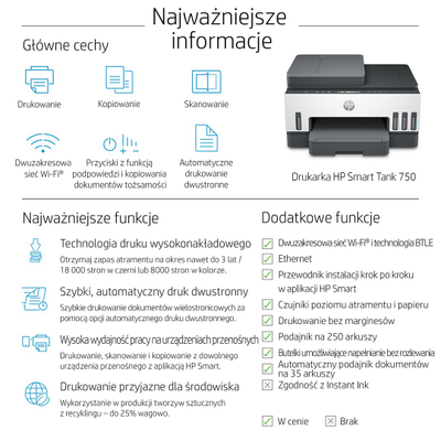 Pajisje multifunksionale HP Smart Tank 750 6UU47A, Wi-Fi, ADF, gri