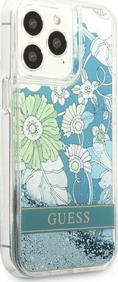 Kapak telefoni Guess GUHCP13LLFLSN, për iPhone 13 Pro / 13 6.1", Flower Liquid Glitter, jeshil