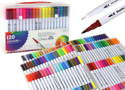 Set markera Leantoys Double-Sided, 120 ngjyra, me organizues, shumëngjyrësh