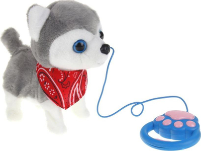 Lodër pelushi Husky Smart Electric Plush Dog, interaktive, me zinxhir, gri me të bardhë