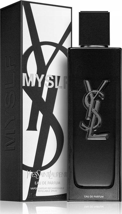 Parfum Yves Saint Laurent MYSLF Eau de Parfum për burra, i rimbushëm, i zi