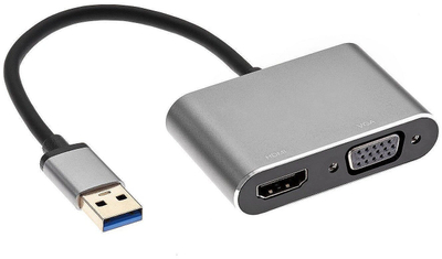 Adapter video RoGer RO-DGK-2IN1-2, USB 3.0 në VGA dhe HDMI, Full HD, i zi