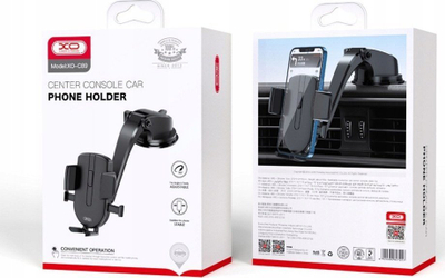 Mbajtës telefoni XO, për xham edhe panel, rrotullim 360°, i zi