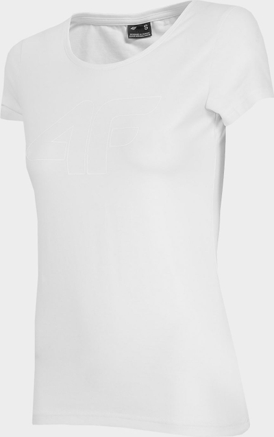 Bluzë T-shirt për goca 4F H4Z22-TSD353, pambuk elastan, jakë rrumbullake, e bardhë