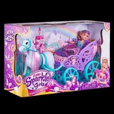 Lodër kukull Zuru Sparkle Girlz princeshë me kalë dhe karrocë, set princeshe me karrocë dhe kalë, shumëngjyrëshe