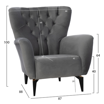 Kolltuk velvet chesterfield 87×88×100 cm (HM9217.20), gri