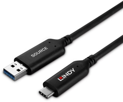 Kabllo USB Lindy USB 3.2 Gen 1, Type A me Type C, 25m, e zezë