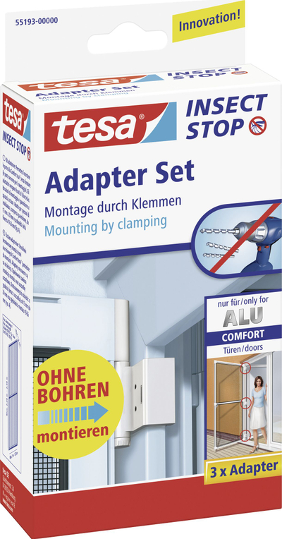 Set adapterësh tesa Fly Screen Comfort 55193, për korniza alumini, pa shpime, i bardhë