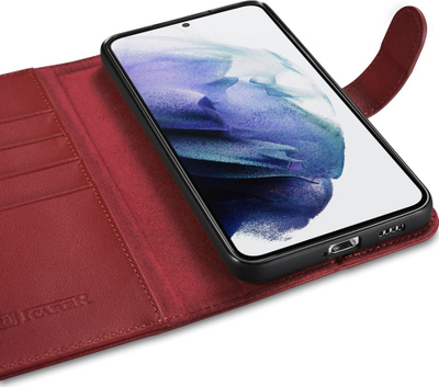 Mbulesë portofol iCarer Haitang, për Samsung Galaxy S22 Plus, lëkurë, e kuqe