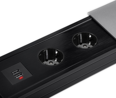 Mediaport tavoline Spacetronik SPS-S24S V2, 2x prizë Schuko, karikues USB, ngjyrë argjendtë