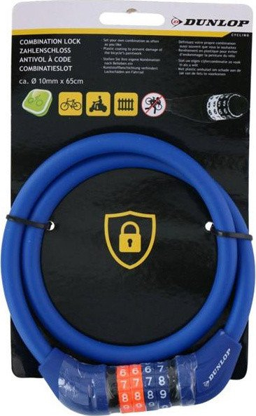 Kyç kabllo për biçikletë Dunlop, kombinim me kod, 65cm, blu