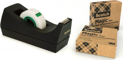 Диспенсер за самолеплива лента Scotch C38 Magic Tape, со 3 ролни 19mm x 33m, црн