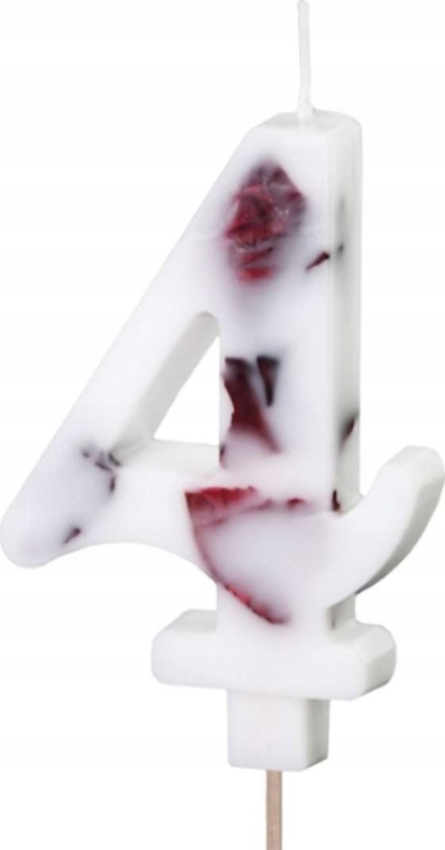 Qiri decor PartyDeco Number Candle 4, 8cm, me lule, i bardhë