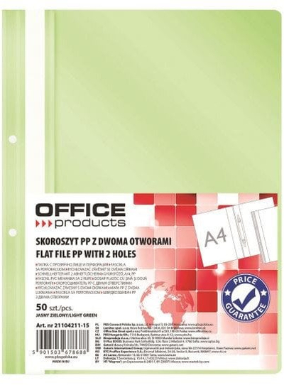 Dosje plastike OFFICE PRODUCTS PP A4, 2 vrima, transparente, jeshile e çelët