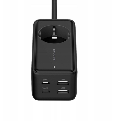 Zаштитен продолжен кабел со приклучници Proove Homester PD-03, 2x USB, 2x USB-C 65W, кабел 1.5m, бел