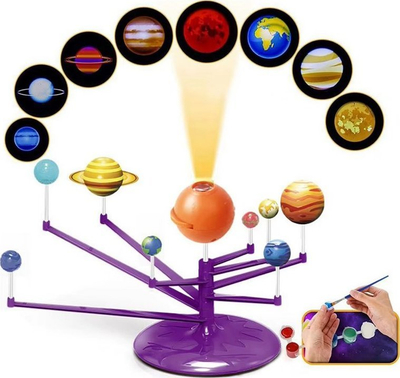 Set edukativ projektor sistemi diellor 2 në 1, montim dhe ngjyrosje planetesh, shumëngjyrësh