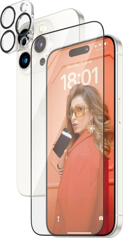 Mbrojtës ekrani PanzerGlass 2‑in‑1 për iPhone 15 Pro, Ultra‑Wide Fit, EasyAligner, transparent