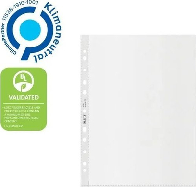 Xhep plastik për dokumente Leitz Recycle A4, i tejdukshëm, plastikë e ricikluar