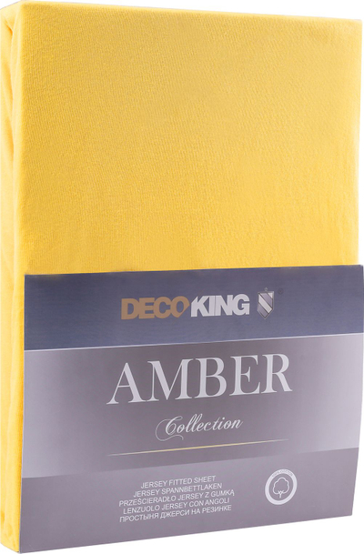 Çarçaf me lastik DecoKing Amber Collection, pambuk, 160–180x200 cm, i verdhë