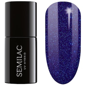 Llak gjeli UV Semilac 087 Glitter Indigo, hibrid, 7ml, blu me shkëlqim