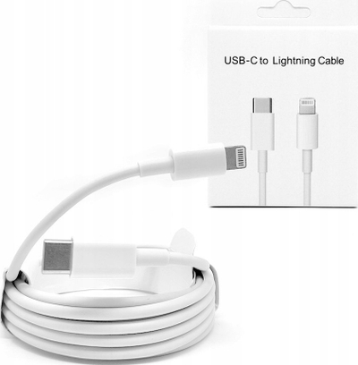 Kabllo karikimi ECOBOX USB-C në Lightning, 2m, 20W PD, e bardhë