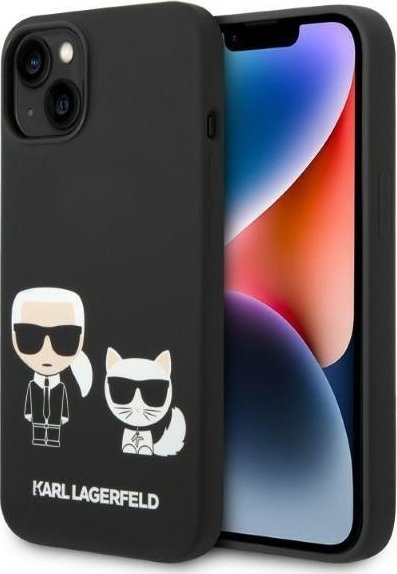 Kapak telefoni Karl Lagerfeld Karl and Choupette, MagSafe, silikon, për iPhone 14, i zi