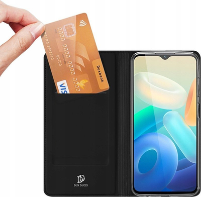 Këllëf telefoni Dux Ducis Skin Pro Vivo Y16 Y02s, lëkurë ekologjike, me kapak, i zi