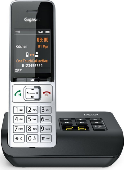 Telefon pa tel Gigaset COMFORT 500A, analog DECT, me sekretari, ngjyrë zi me argjend
