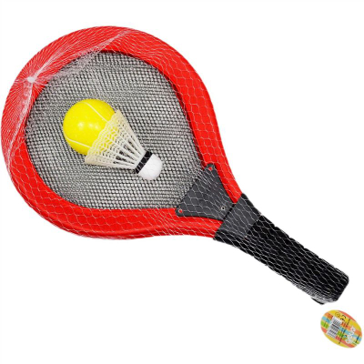 Set sportiv për kalamajtë Enero Toys, 2 raketa tenis e badminton, top dhe shuttlecock, i kuq