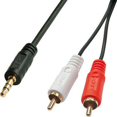 Kabllo audio Lindy Jack 3.5mm në 2x RCA, 5m, e zezë