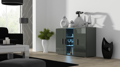 Kredencë Cama MEBLE SOHO S7, 120 cm, 3 dyer, gri me shkëlqim