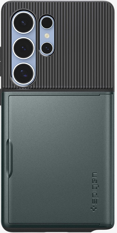 Заштитна маска за телефон Spigen Slim Armor CS, Samsung Galaxy S25 Ultra, џеб за картички, зелена Abyss