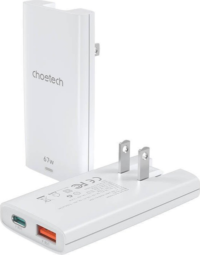 Karikues udhëtimi Choetech PD6011, 65W GaN, USB A+C, i bardhë