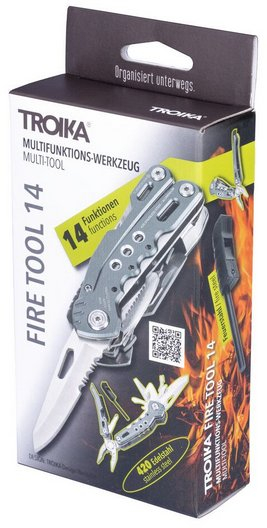 Multimjet TROIKA FIRE TOOL 14, 14 në 1, alumini dhe çelik inox, me këllëf najloni, i zi