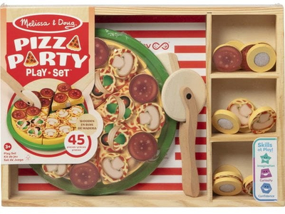 Lodër druri Melissa &amp; Doug Wooden Pizza, set pice, lojë me trillim, shumëngjyrëshe