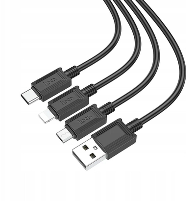 Kabllo karikimi Hoco X74 3in1, USB A në Lightning Micro USB Type C, 1m, e zezë