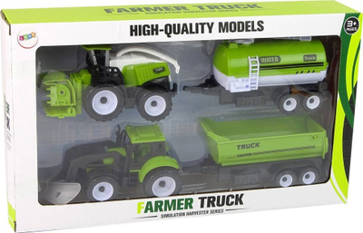 Set lodrash LeanToys Farm Vehicles, 2 traktorë me rimorkio, jeshile