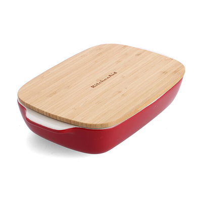 Enë pjekjeje KitchenAid Empire Red, stoneware, 26 cm, me kapak bambuje, e kuqe
