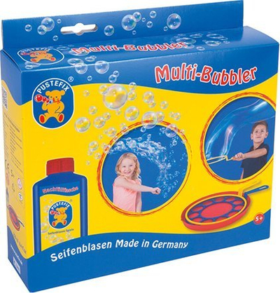 Lodër me flluska sapuni Pustefix Multi Bubbler, set me unazë gjigande dhe multi, solucion 250 ml, shumëngjyrëshe