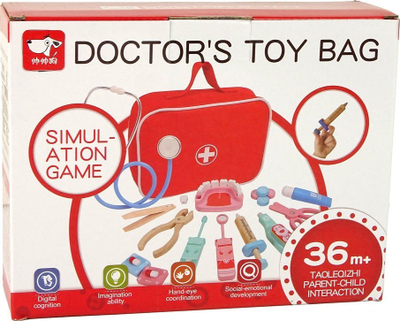 Set lodër doktoreshe Leantoys Wooden First Aid, dru, me çantë, e kuqe